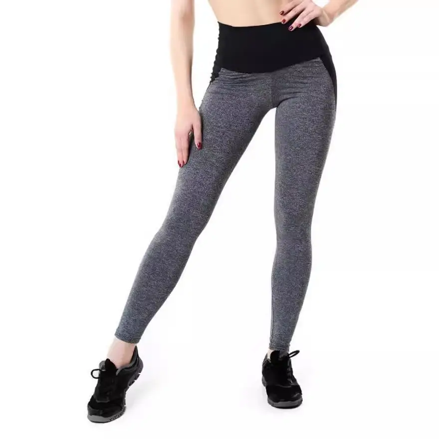 Grey Sports Yoga Leggings with Black Side Patch - Image 7