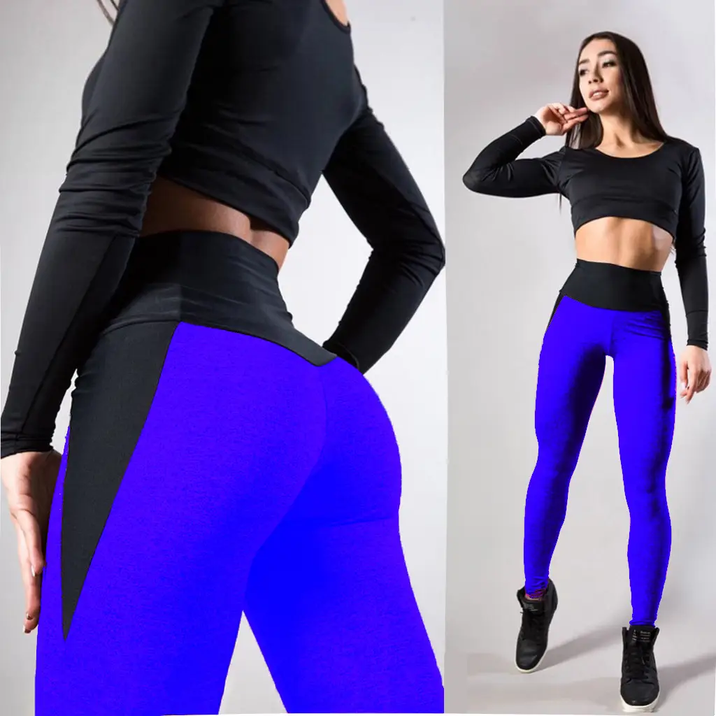 Grey Sports Yoga Leggings with Black Side Patch - Image 2