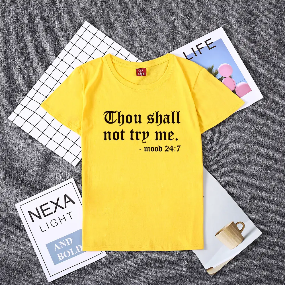 Women Yellow Printed T-Shirt "You Shall Not Try Me" Casual Short Sleeve