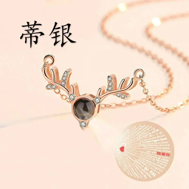 S925 Sterling Silver Deer Necklace with Black Stone & Crystal Accents - Image 5