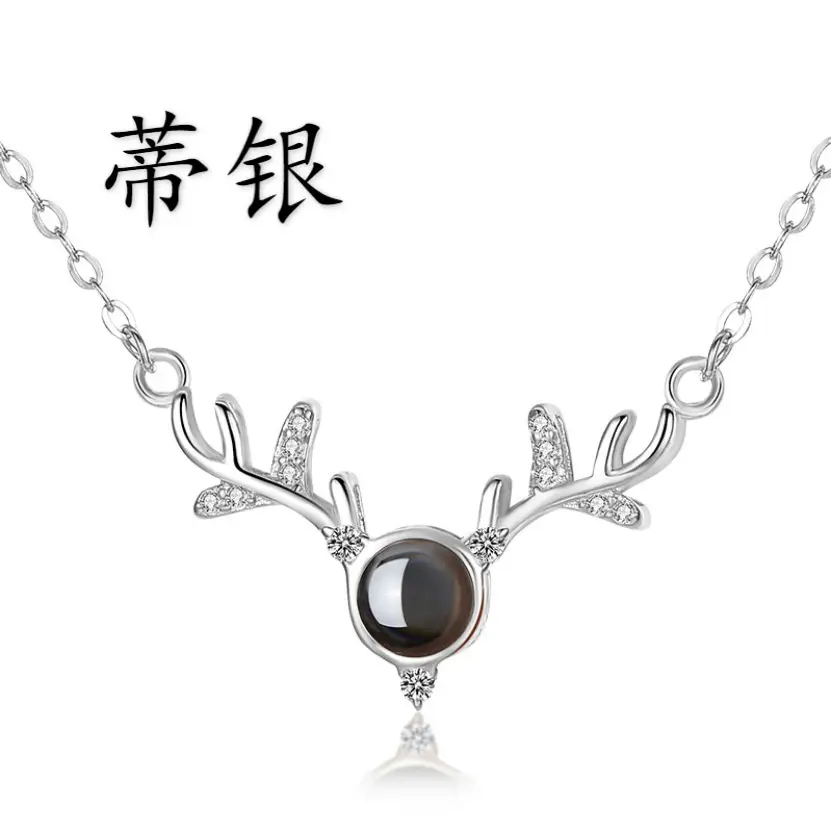 S925 Sterling Silver Deer Necklace with Black Stone & Crystal Accents - Image 2
