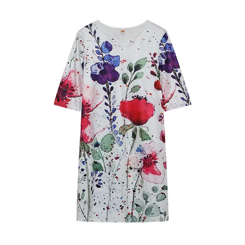 2025 Summer V Neck Printed Pullover Dress Loose Fit — feature 23