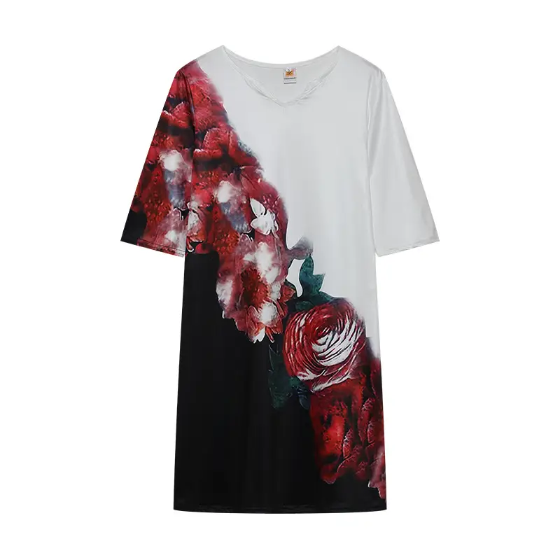 2025 Summer V Neck Printed Pullover Dress Loose Fit — feature 26