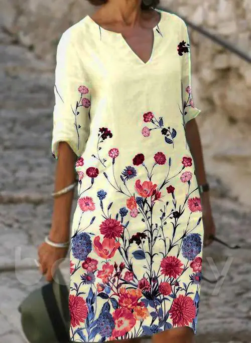 2025 Summer V Neck Printed Pullover Dress Loose Fit — feature 3