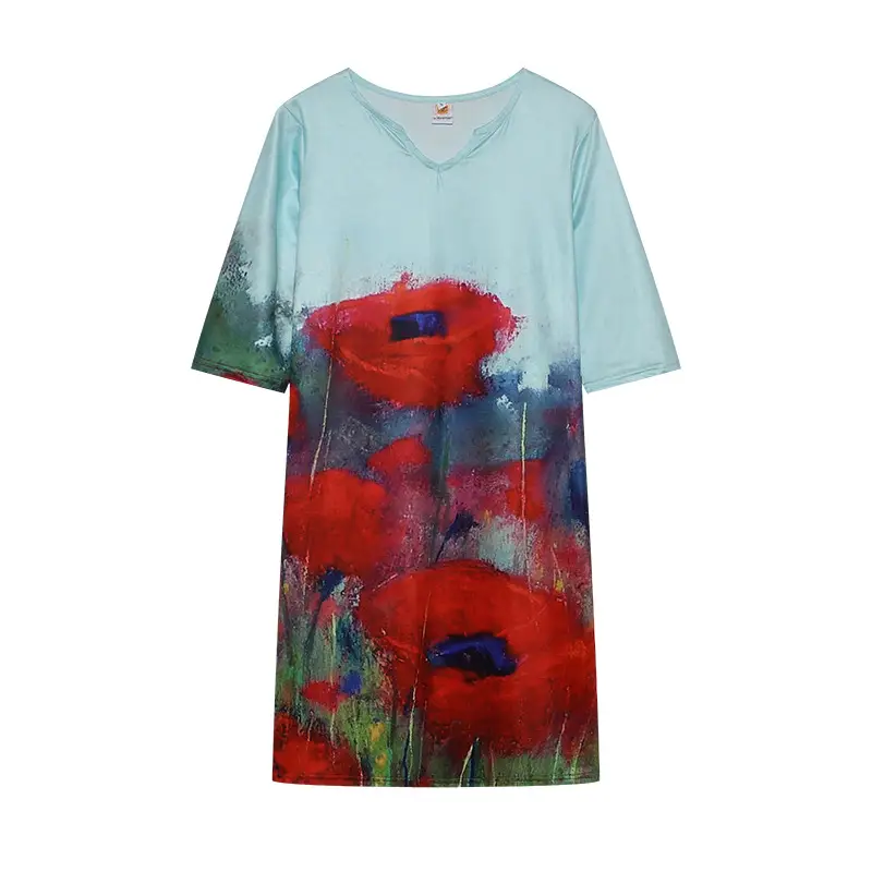 2025 Summer V Neck Printed Pullover Dress Loose Fit — feature 30