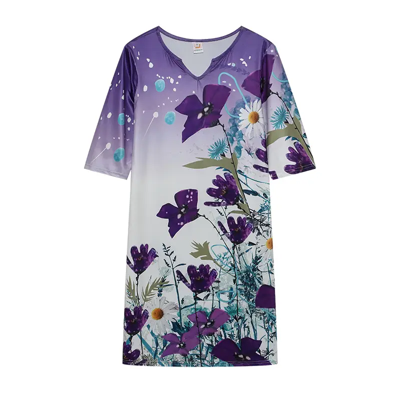 2025 Summer V Neck Printed Pullover Dress Loose Fit — feature 32