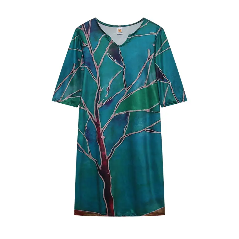 2025 Summer V Neck Printed Pullover Dress Loose Fit — feature 34