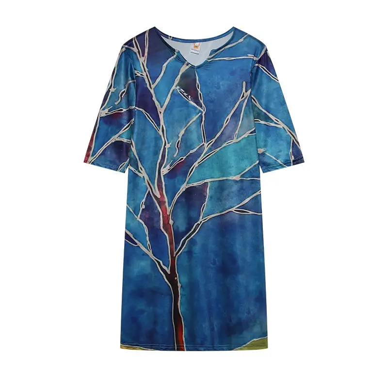 2025 Summer V Neck Printed Pullover Dress Loose Fit — feature 35