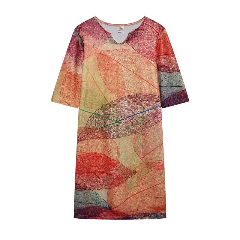 2025 Summer V Neck Printed Pullover Dress Loose Fit — feature 36