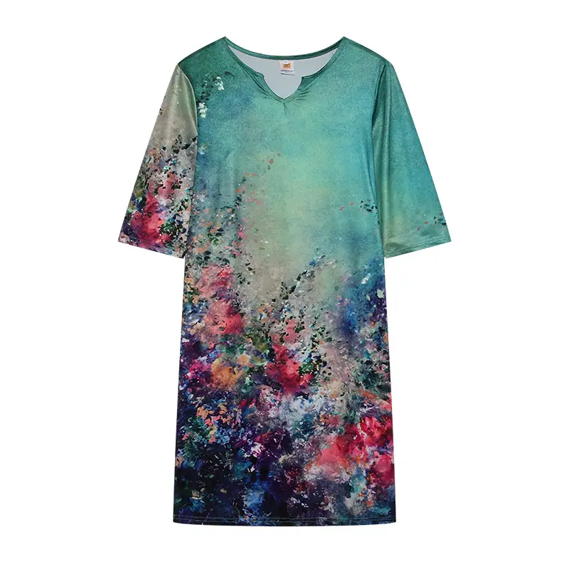 2025 Summer V Neck Printed Pullover Dress Loose Fit — feature 37