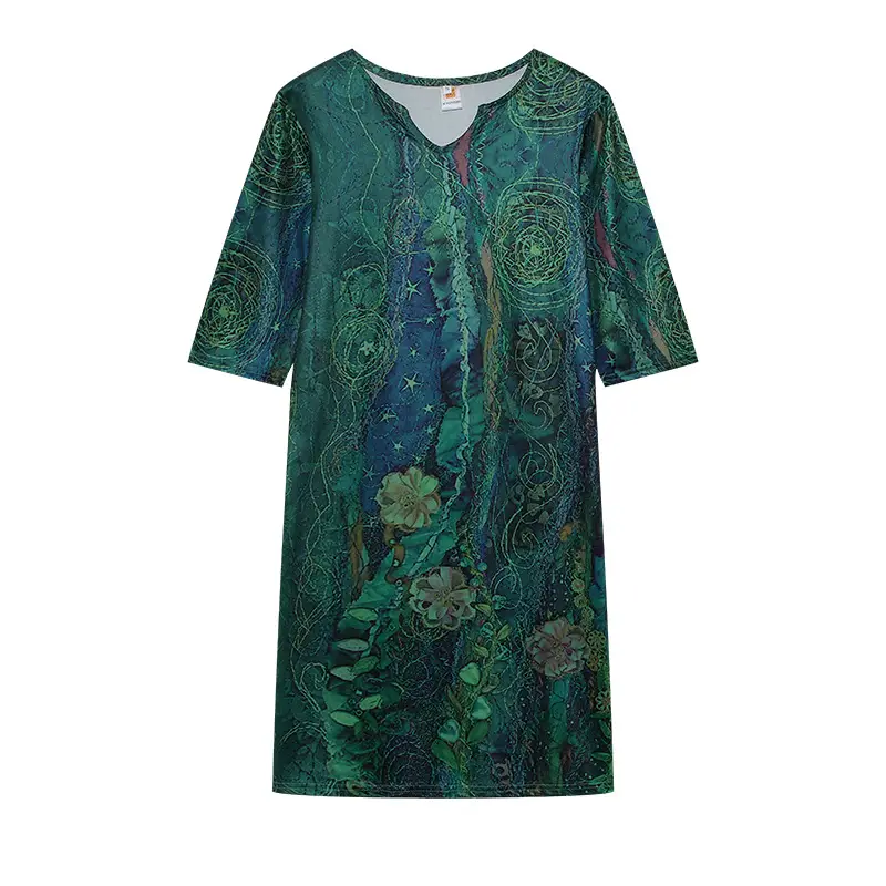 2025 Summer V Neck Printed Pullover Dress Loose Fit — feature 38