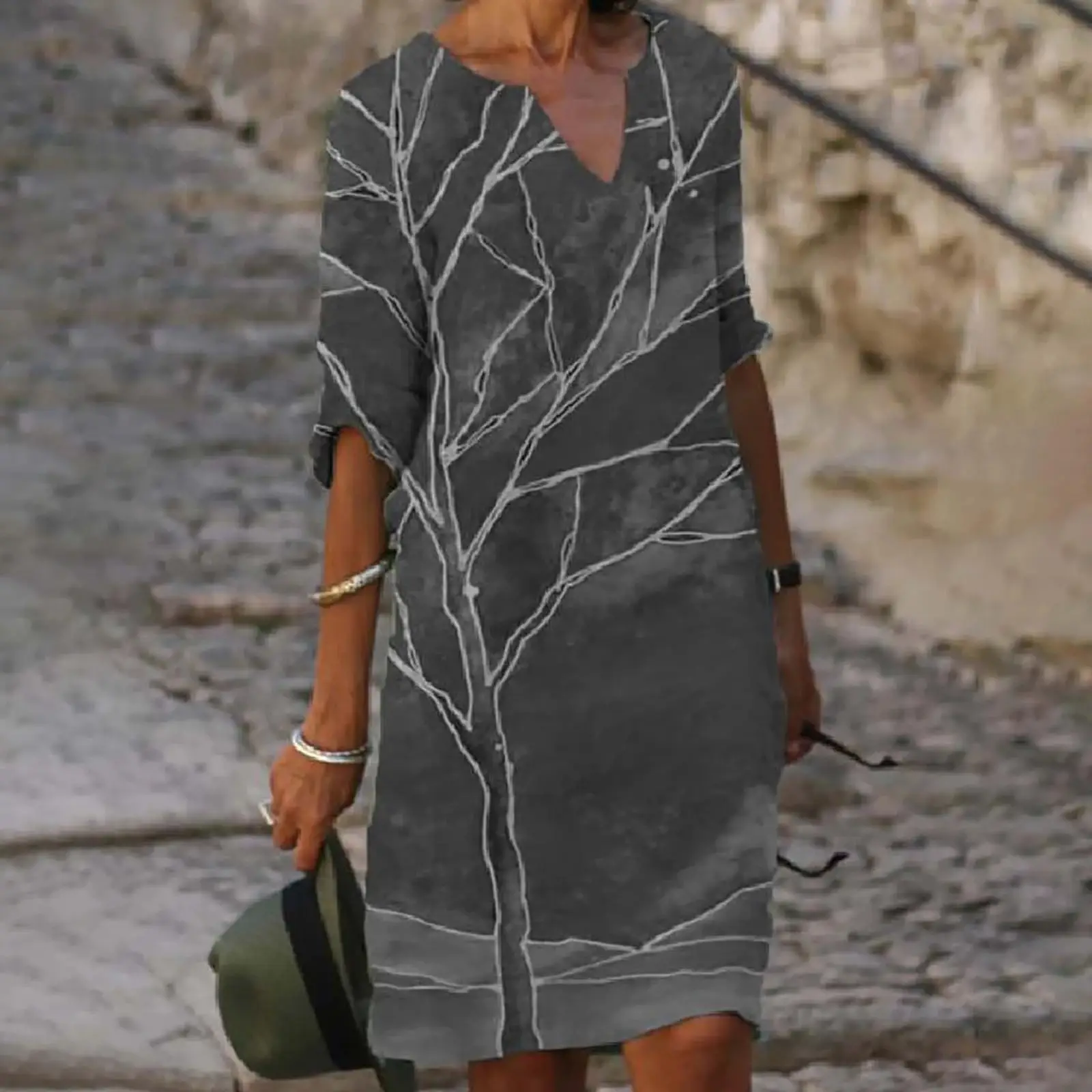 2025 Summer V Neck Printed Pullover Dress Loose Fit - Image 10