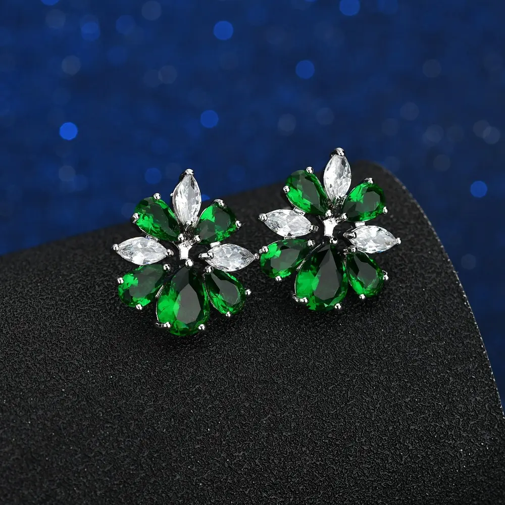 Blue Crystal Flower Necklace Earrings S925 Silver - Image 2