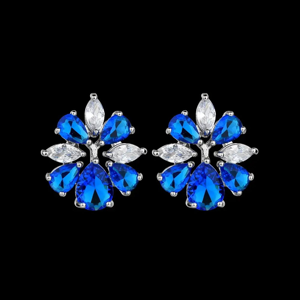 Blue Crystal Flower Necklace Earrings S925 Silver - Image 8