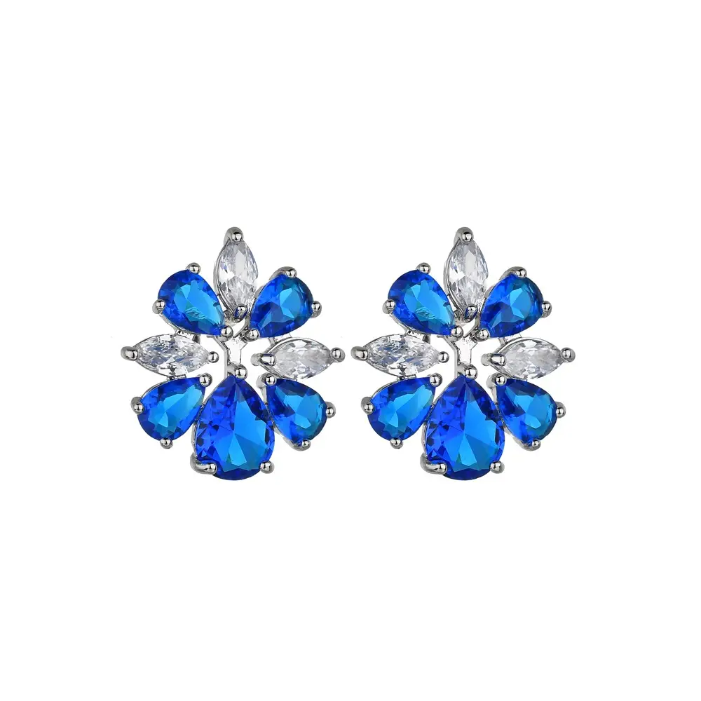 Blue Crystal Flower Necklace Earrings S925 Silver — feature 5
