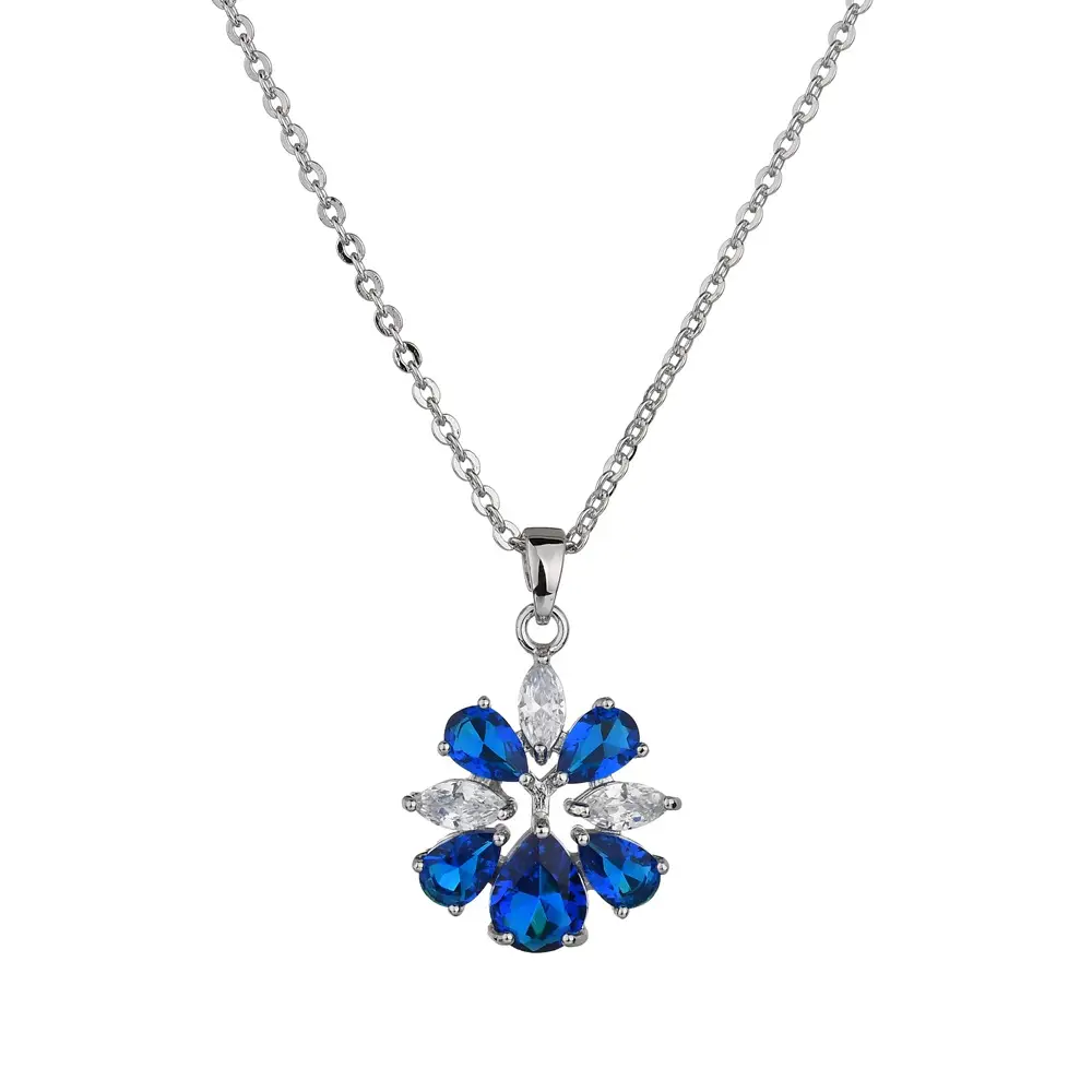 Blue Crystal Flower Necklace Earrings S925 Silver — feature 6