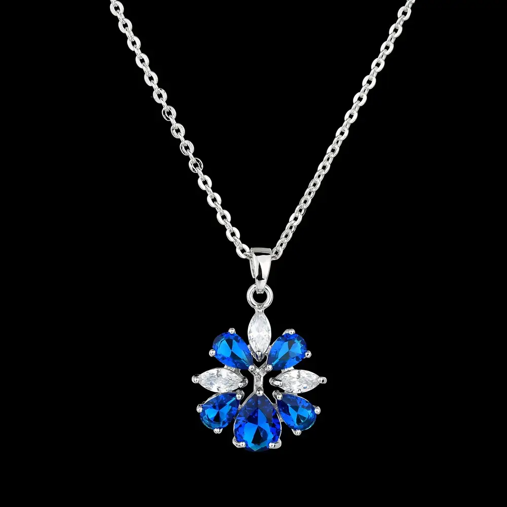 Blue Crystal Flower Necklace Earrings S925 Silver — feature 9