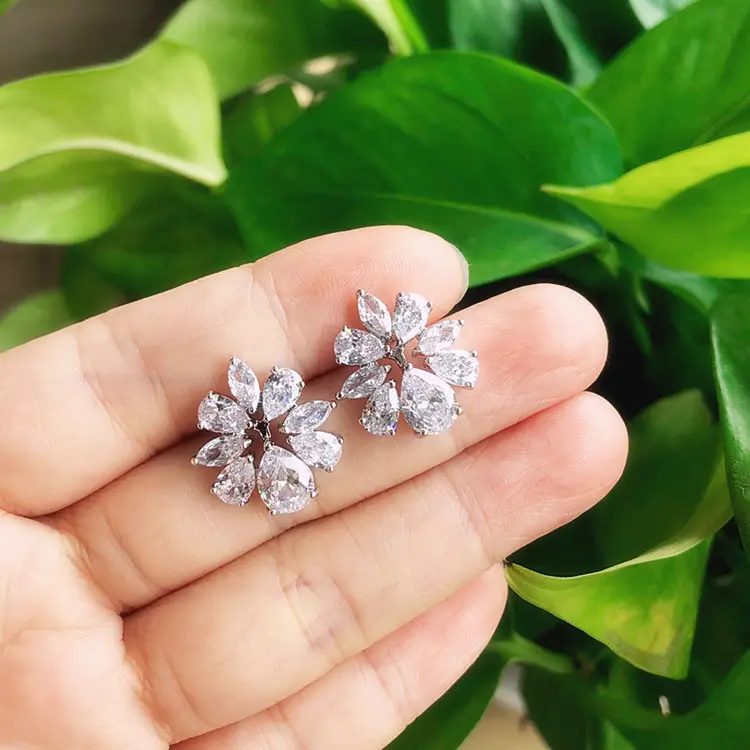 Blue Crystal Flower Necklace Earrings S925 Silver - Image 6
