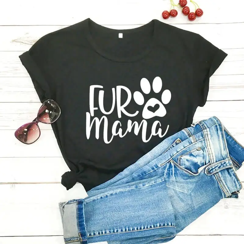 Fur Mama Letter T-Shirt Yellow Short Sleeve - Image 2