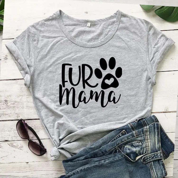 Fur Mama Letter T-Shirt Yellow Short Sleeve - Image 3