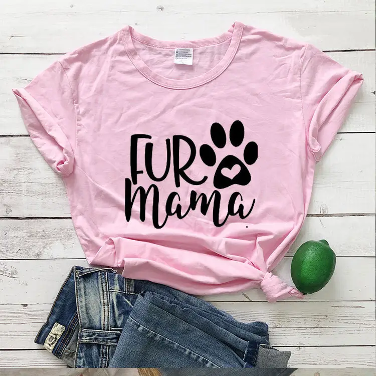 Fur Mama Letter T-Shirt Yellow Short Sleeve - Image 4