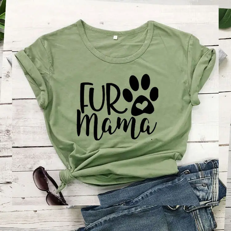Fur Mama Letter T-Shirt Yellow Short Sleeve - Image 5
