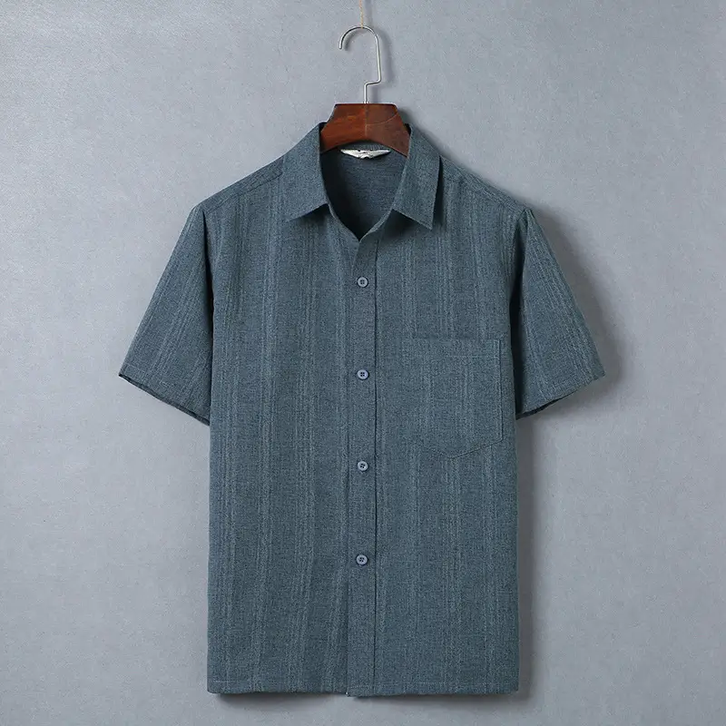 Men Striped Short Sleeve Shirt Blue Middle Age - Image 4