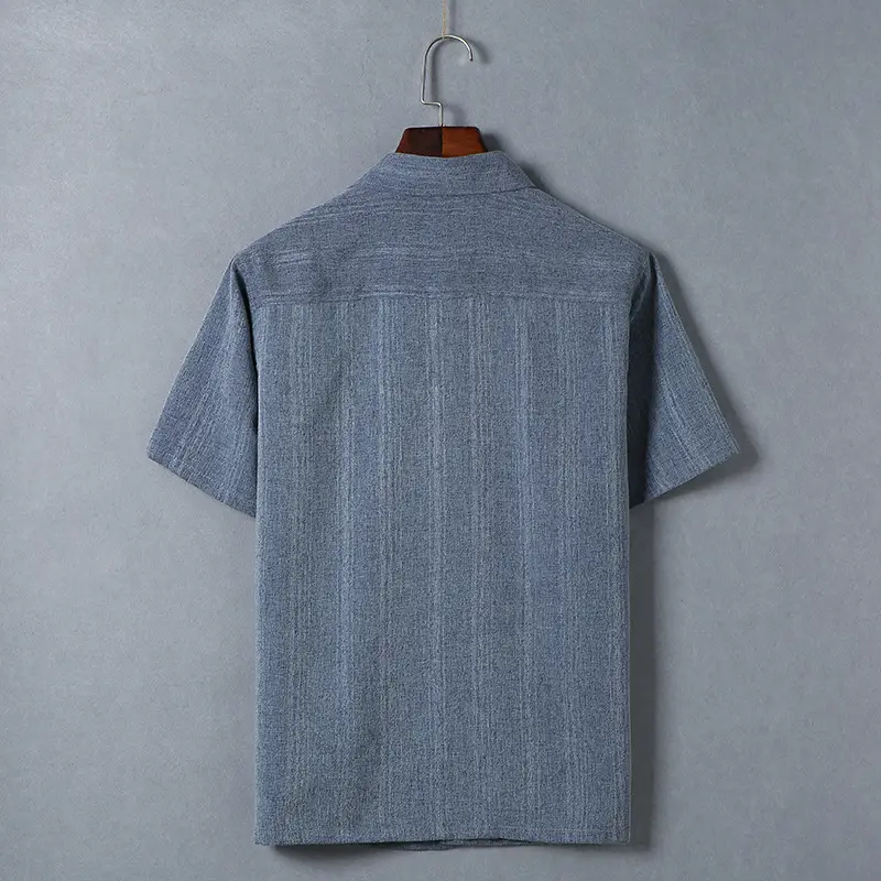 Men Striped Short Sleeve Shirt Blue Middle Age - Image 6