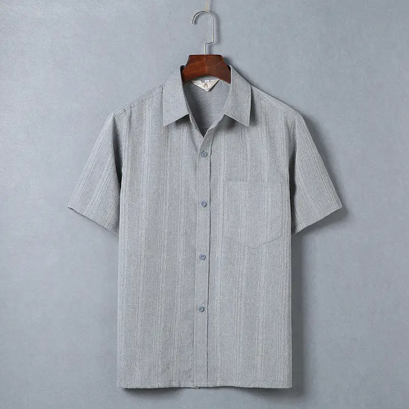 Men Striped Short Sleeve Shirt Blue Middle Age - Image 2