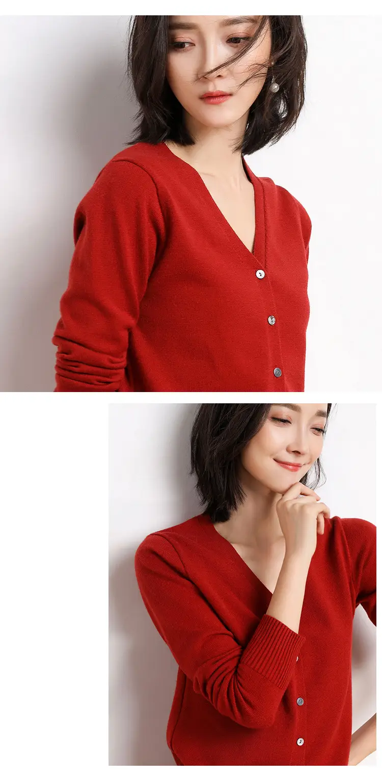 Women V Neck Knitted Sweater Jacket Grey — feature 14