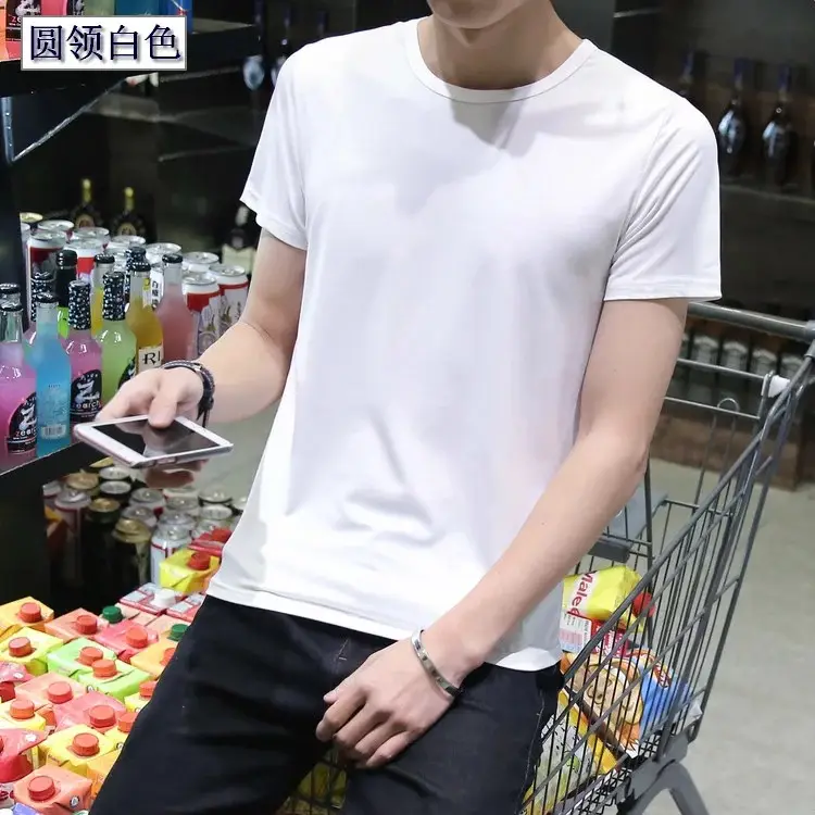Men Black Round V T-Shirt Short Sleeve Casual - Image 15
