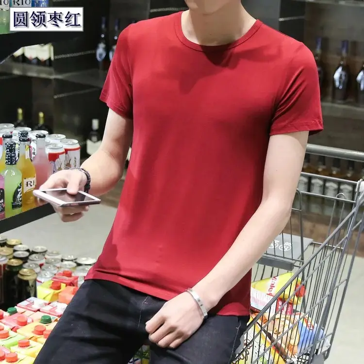 Men Black Round V T-Shirt Short Sleeve Casual - Image 17