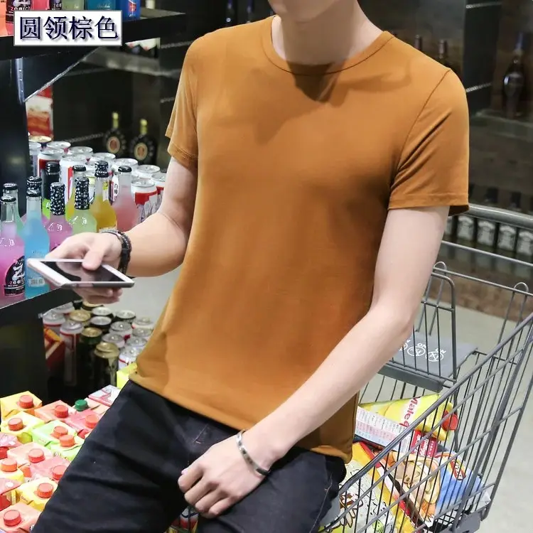 Men Black Round V T-Shirt Short Sleeve Casual - Image 18