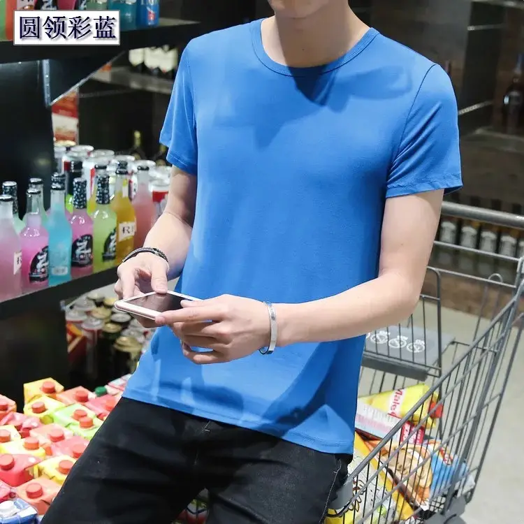 Men Black Round V T-Shirt Short Sleeve Casual - Image 20
