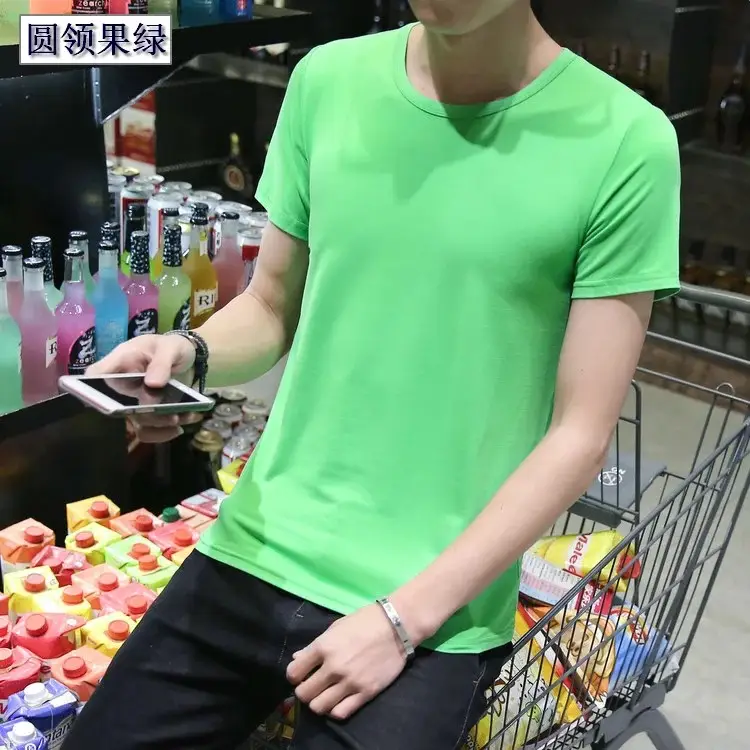 Men Black Round V T-Shirt Short Sleeve Casual - Image 21