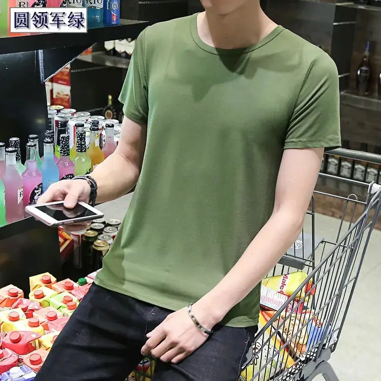Men Black Round V T-Shirt Short Sleeve Casual - Image 22