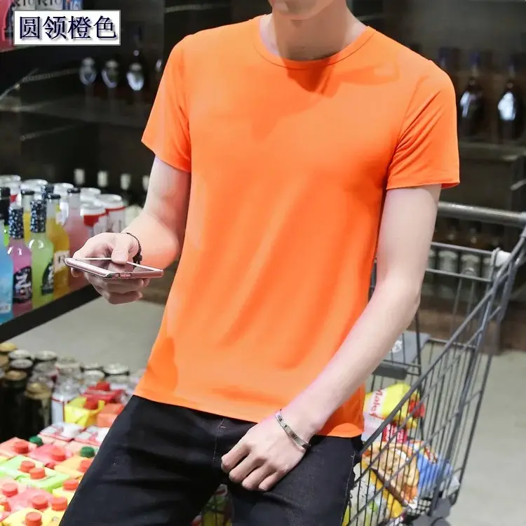 Men Black Round V T-Shirt Short Sleeve Casual - Image 24
