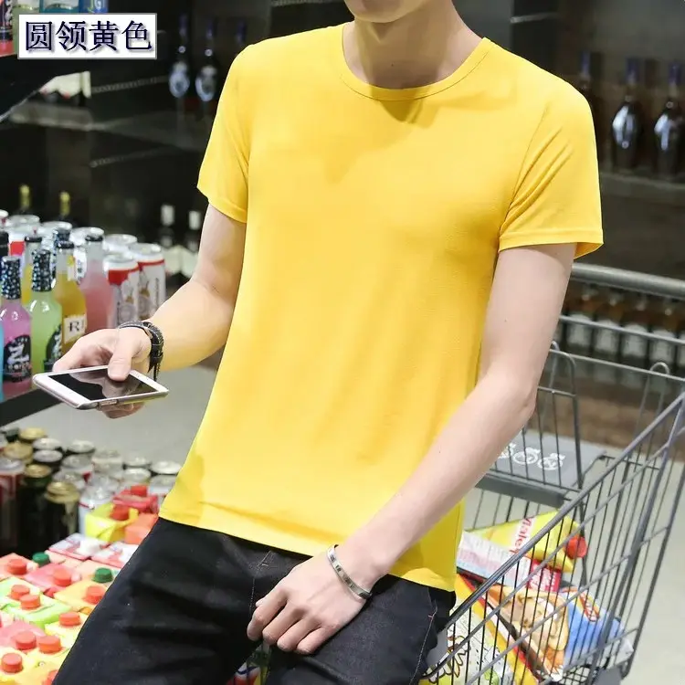 Men Black Round V T-Shirt Short Sleeve Casual - Image 25