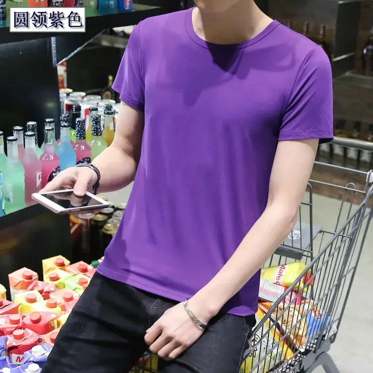 Men Black Round V T-Shirt Short Sleeve Casual - Image 26