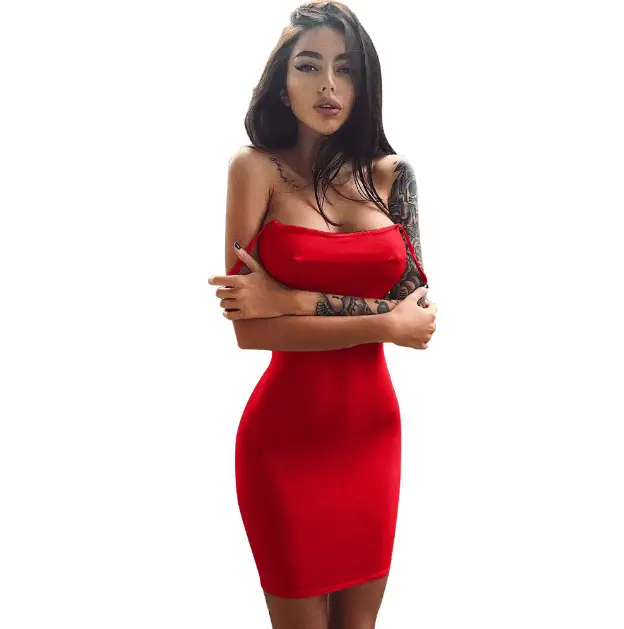 Red Slim Fit Women's Dress Summer Large Size