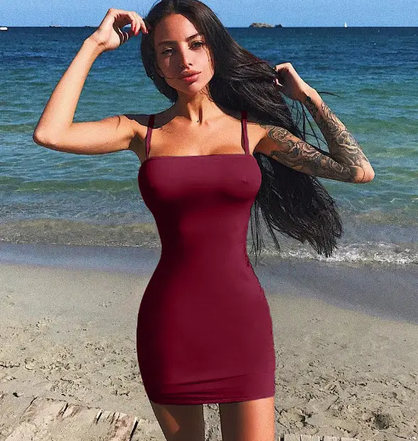 Red Slim Fit Women's Dress Summer Large Size