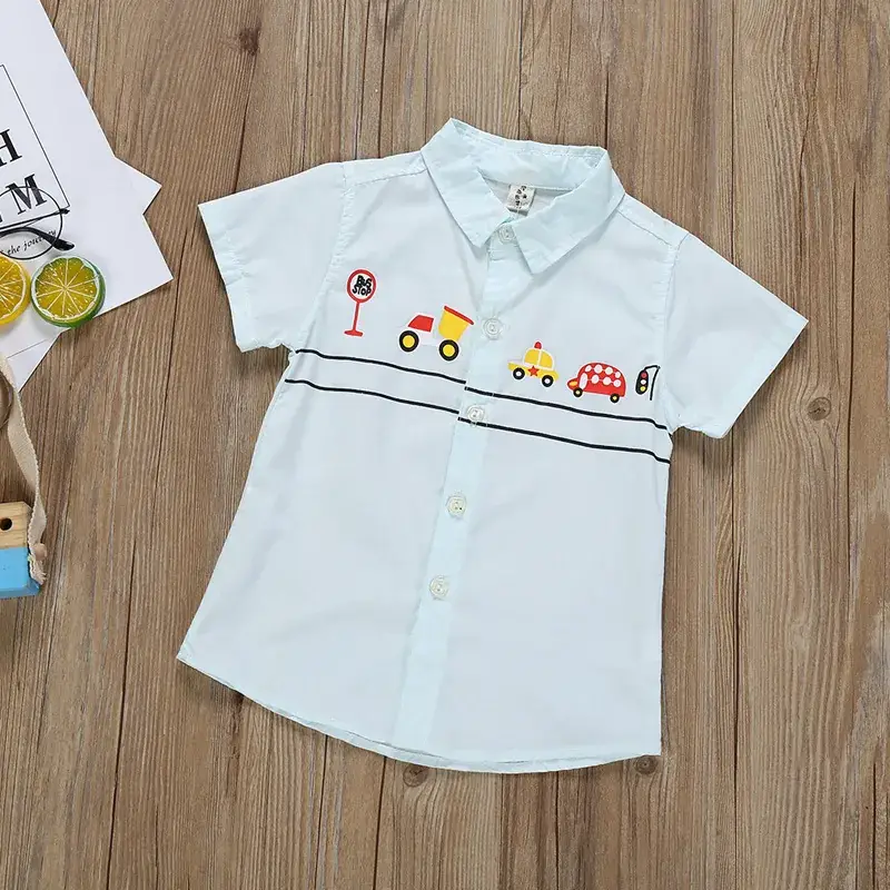 2021 Kids Car Print Short Sleeve Shirt White 2-6Yrs - Image 4