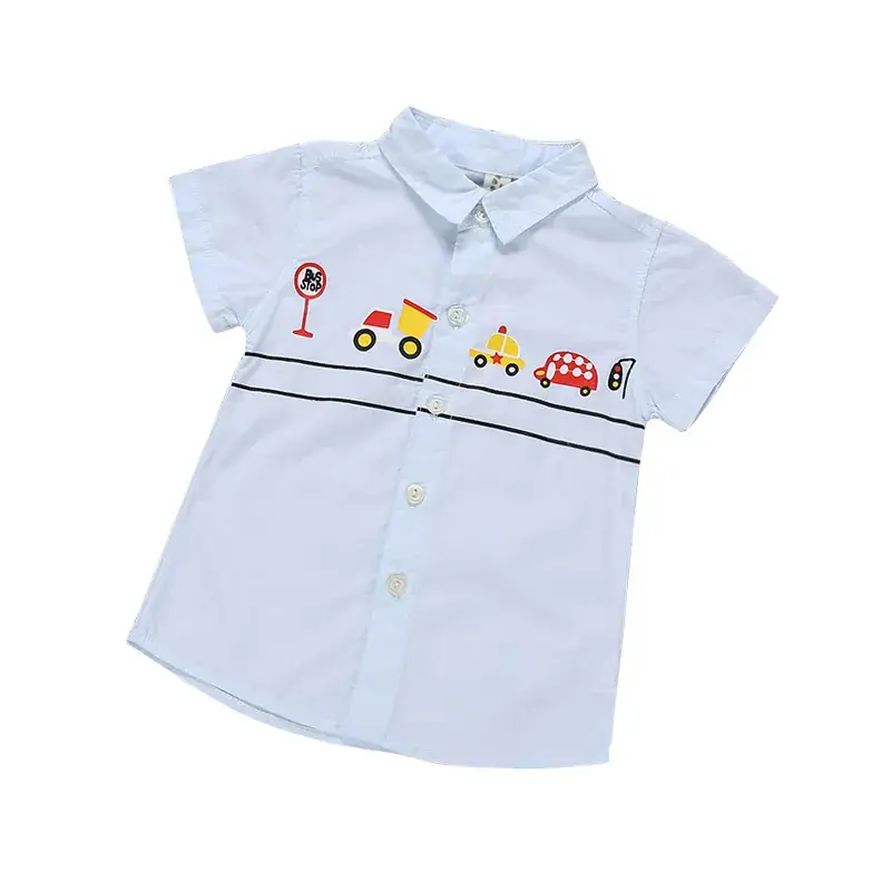 2021 Kids Car Print Short Sleeve Shirt White 2-6Yrs - Image 6