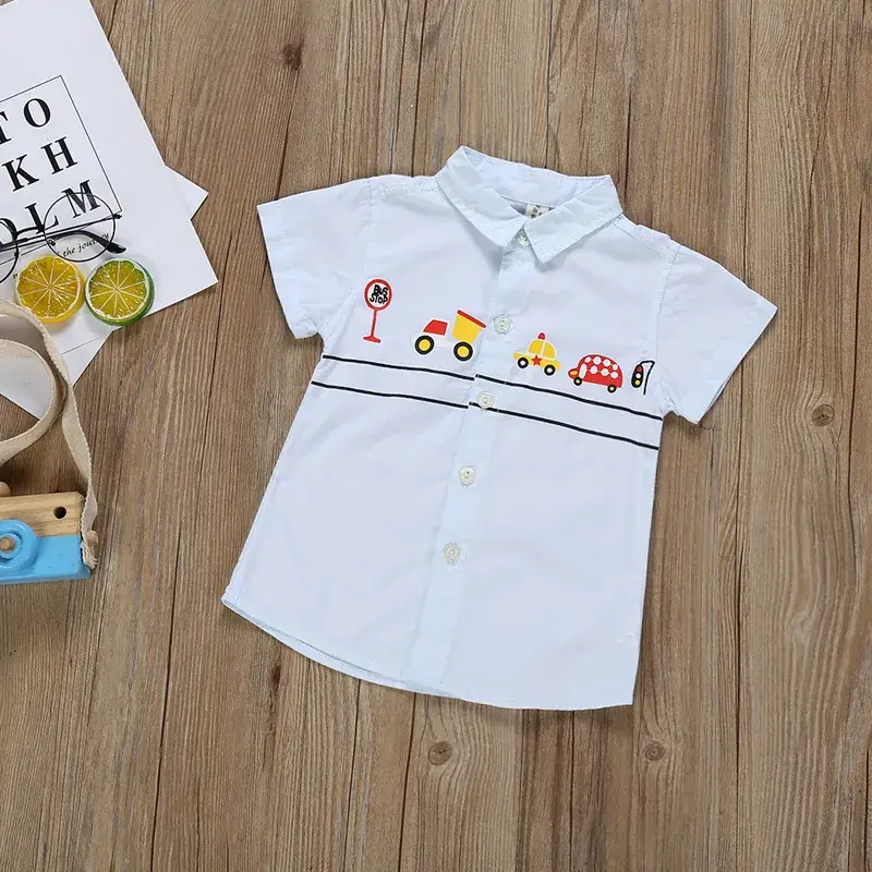 2021 Kids Car Print Short Sleeve Shirt White 2-6Yrs - Image 3