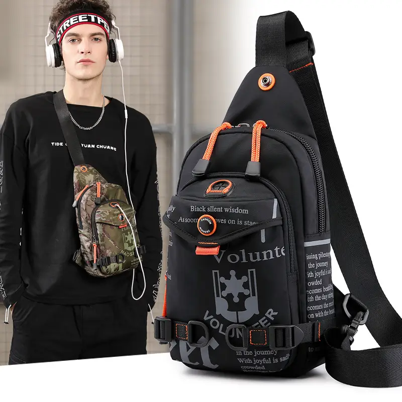 Men's Black Crossbody Backpack with Multiple Zippers - Image 7