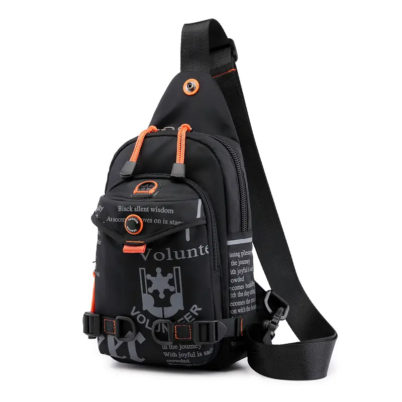 Men's Black Crossbody Backpack with Multiple Zippers - Image 2
