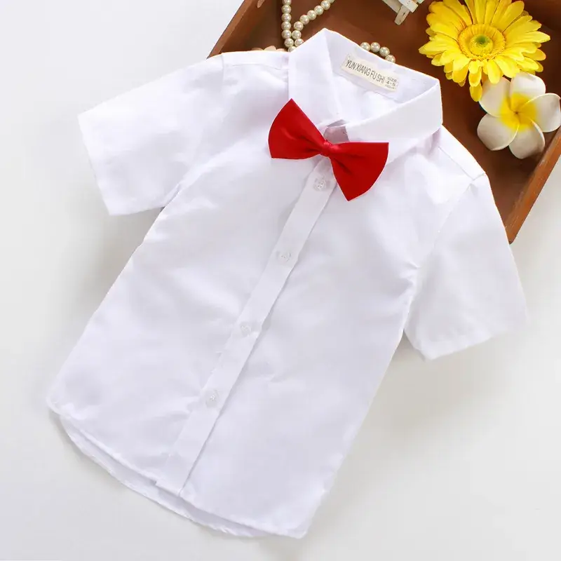 Boys White Shirts with Red Bow Wholesale - Image 2