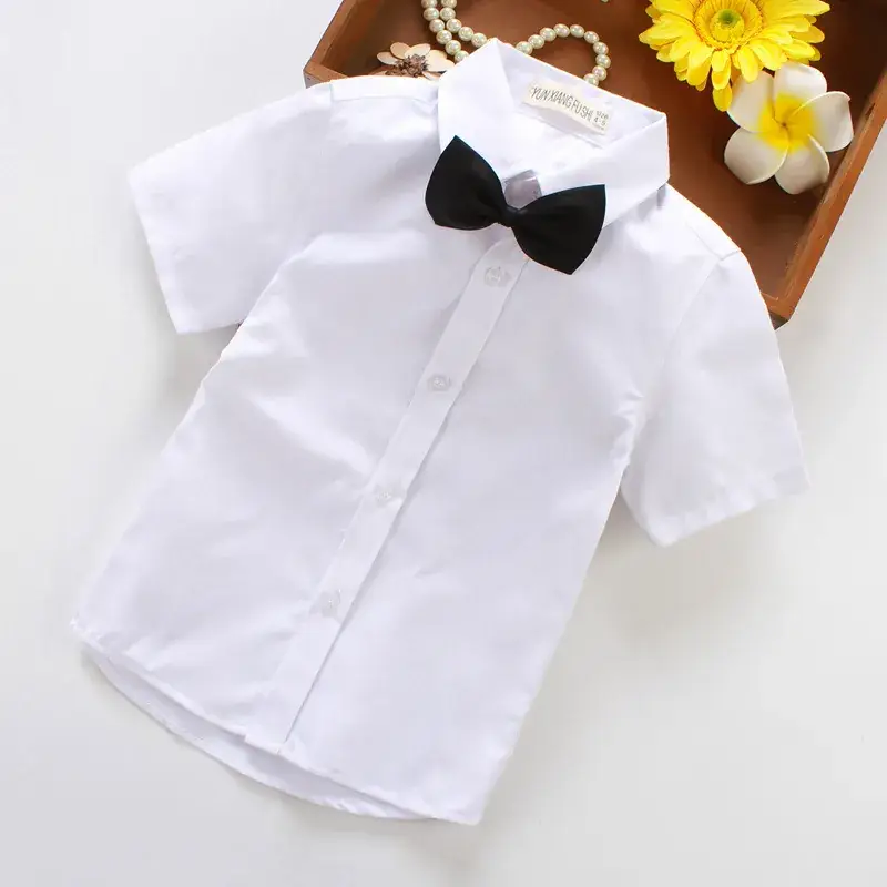 Boys White Shirts with Red Bow Wholesale - Image 3