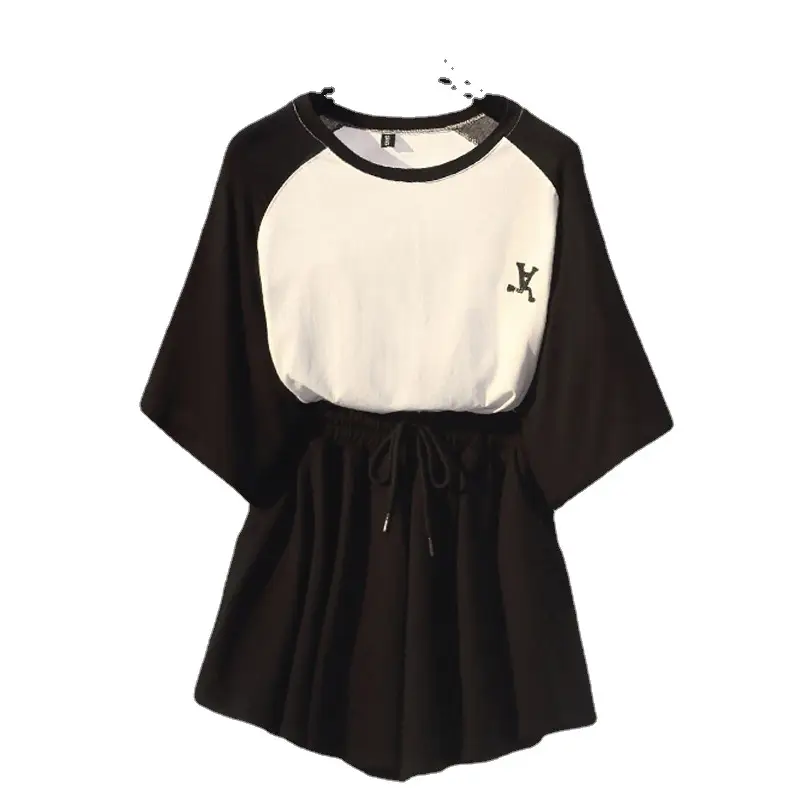Plus Size Women's Black White Raglan Sleeve Skirt Set - Image 7