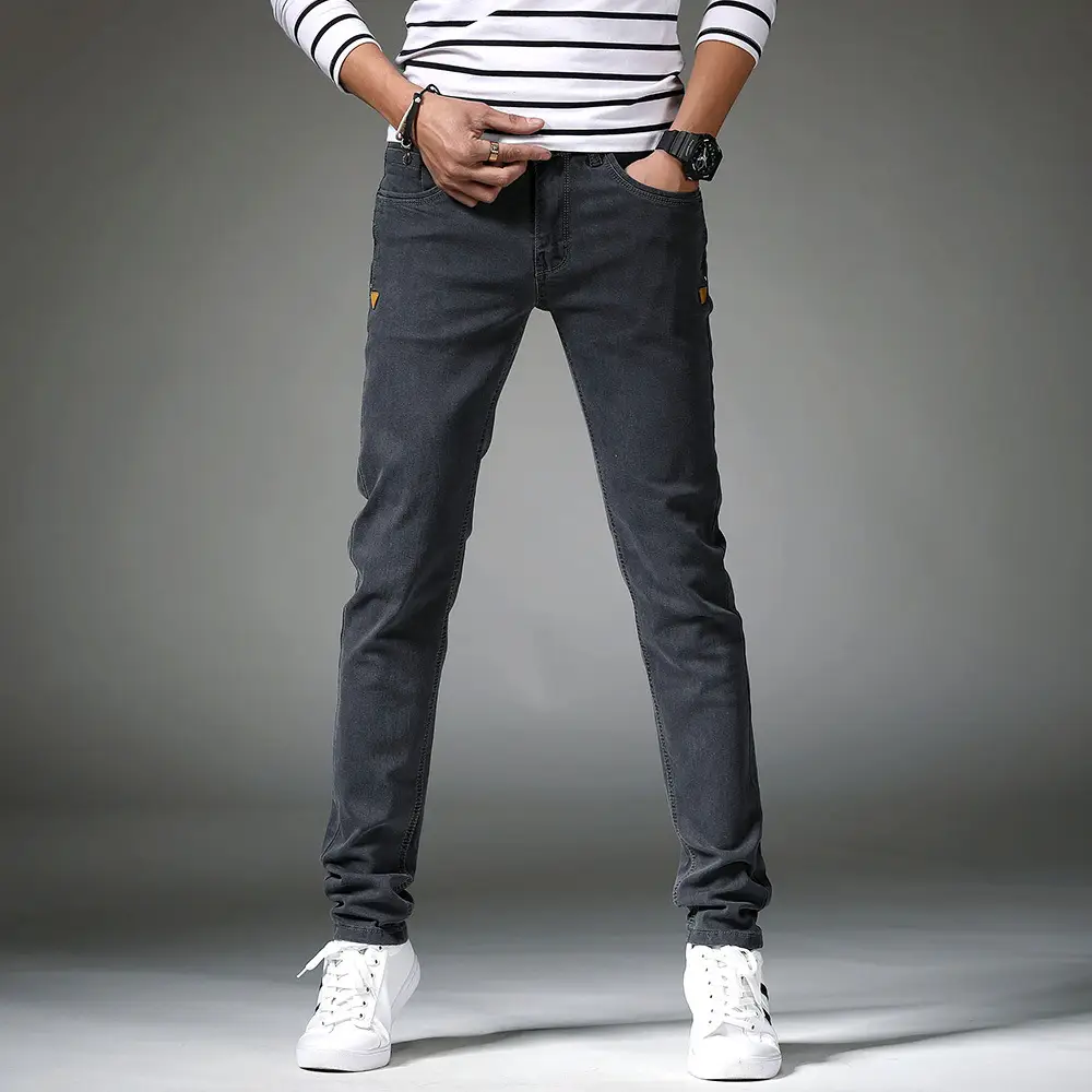 Men Elastic Slim Fit Denim Trousers Spring Autumn Casual Wear - Image 3